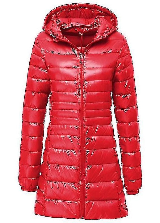 Téli kabát, kapucni, kacsatoll töltet, piros, poliészter, hétköznapi, 4XL INTL