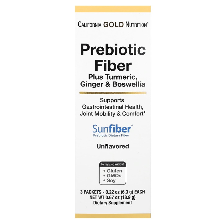 Fibra prebiotica cu turmeric, ghimbir si boswellia, California Gold Nutrition, set de 3 plicuri, 6.3 g