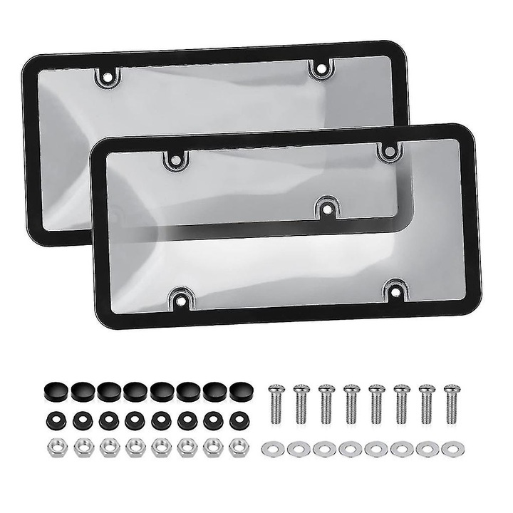 Set 2 Suporturi Auto pentru Placute de Inmatriculare, Acrilic, Anticoroziv, Colorat Gri, 31x16cm