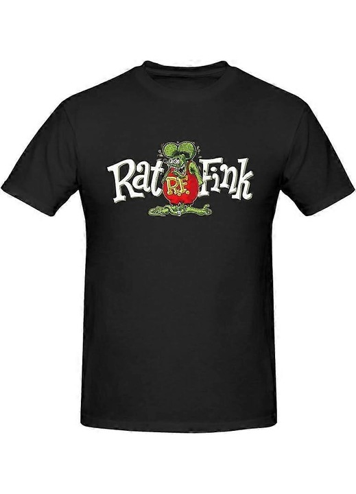 Férfi póló, Rat Fink mintás, nyomott mintás, fekete, puha anyag