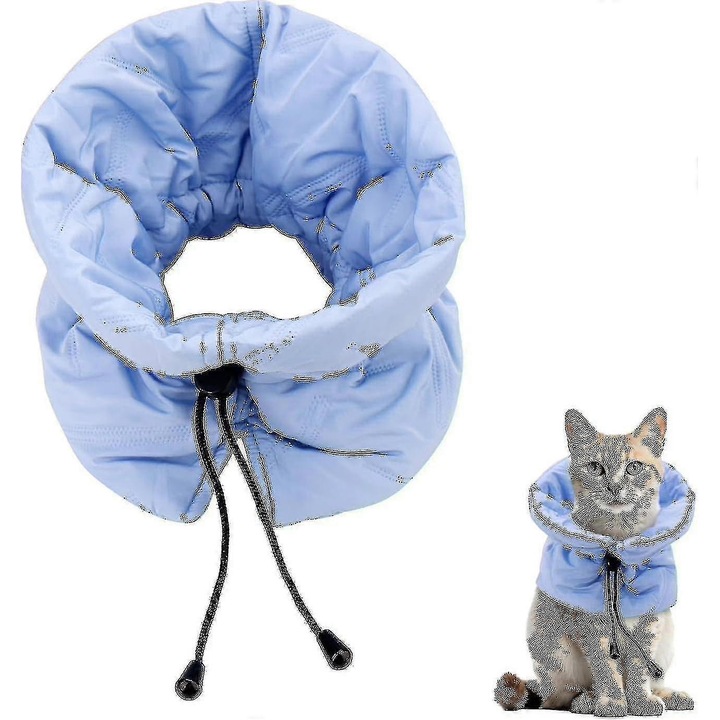 Guler de recuperare pentru pisici, ajustabil, protectie moale, 20-35 cm, albastru