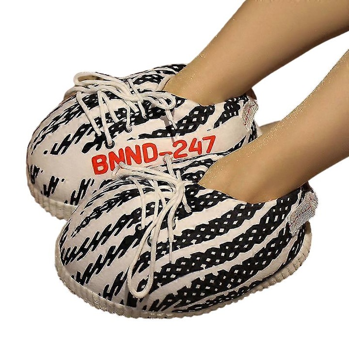 Papuci unisex, negru-alb, confortabili, din poliester, One Size INTL