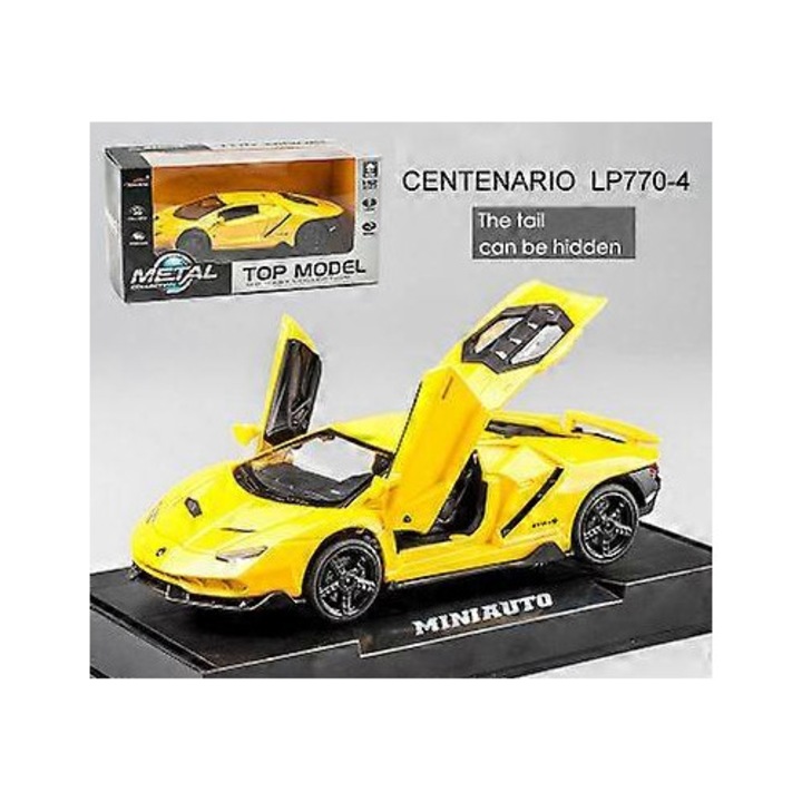 Masinuta diecast Lamborghini LP770 1:32, galben, cu sunet si roti mobile