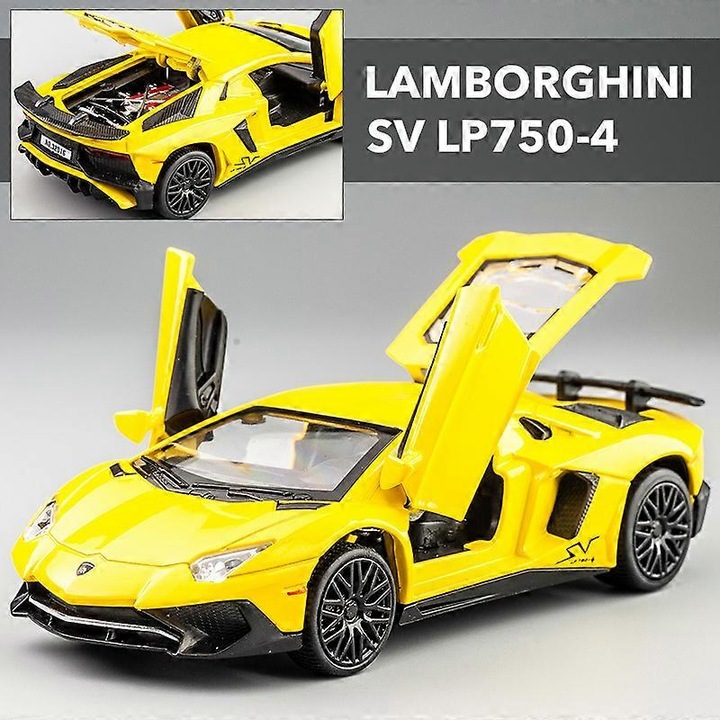 Моделна количка от лят метал Lamborghini LP770 750 1:32, жълт, със звук и подвижни колела