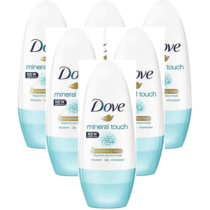 6 db 50 ml-es Roll-on dezodor szett, Mineral Touch, 0% alkohol, 48 órás védelem