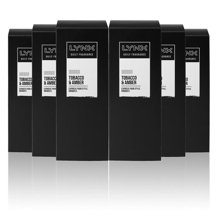 Lynx Urban dezodor spray, 6x100ml készlet, dohány és borostyán illatjegyekkel, gázmentes