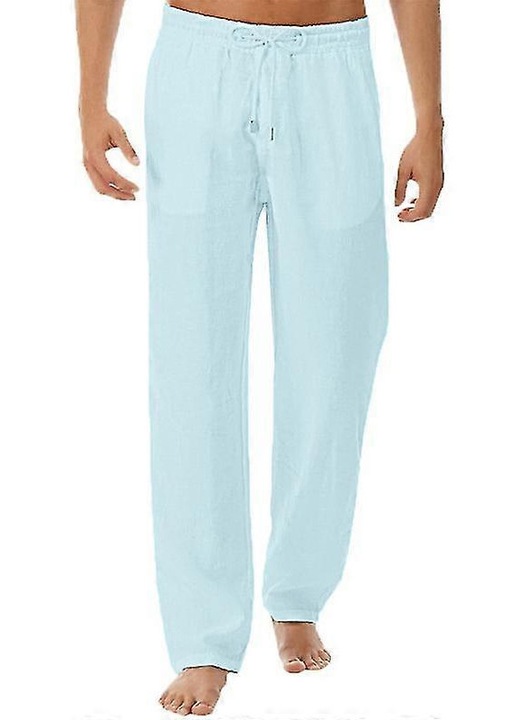 Мъжки панталони, еластична талия, ежедневен стил, памук и лен - 46795, Син