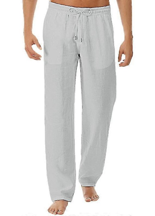 Мъжки панталони, еластична талия, ежедневен стил, памук и лен - 46795, Сив