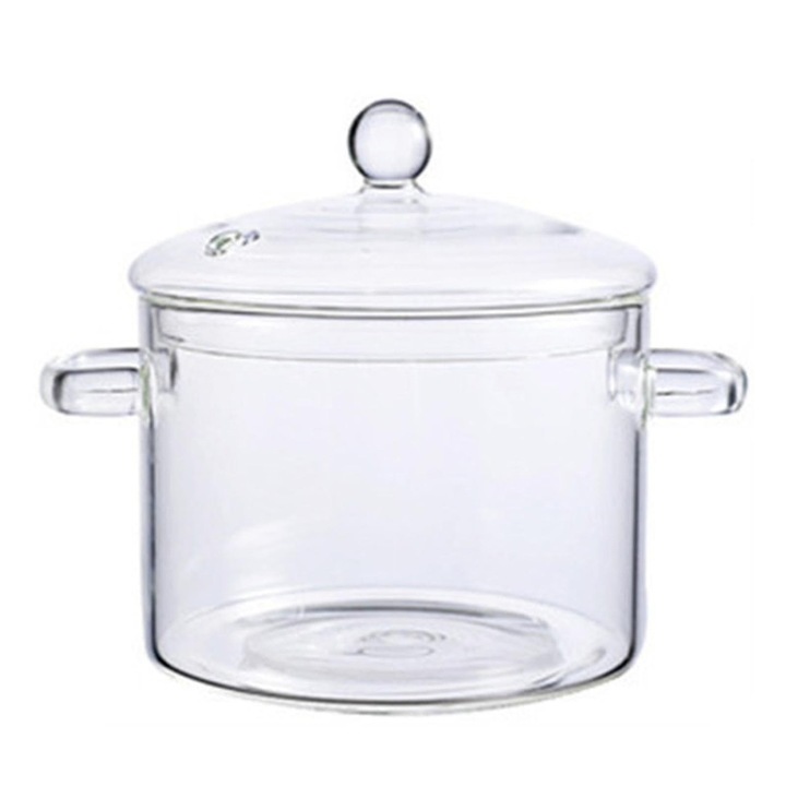 Oala din sticla borosilicata, 1900ml, cu capac, design cu manere, transparenta