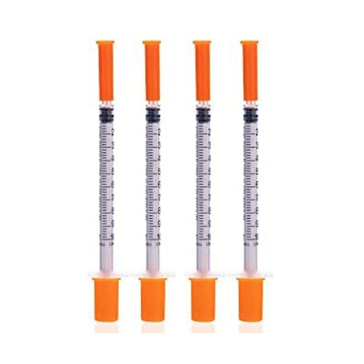 Set 100 seringi 29G, 1cc 1/2inch cu ac, portocaliu, din plastic
