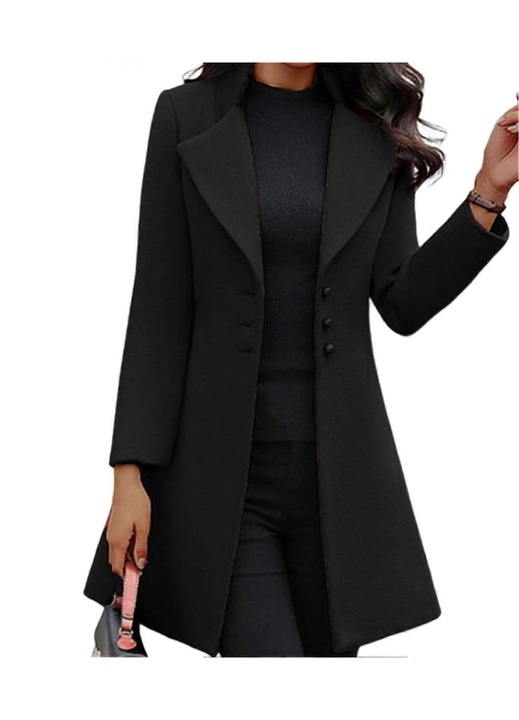 Fekete filc dzseki, hosszú ujjú és gombokkal, poliészterből, női