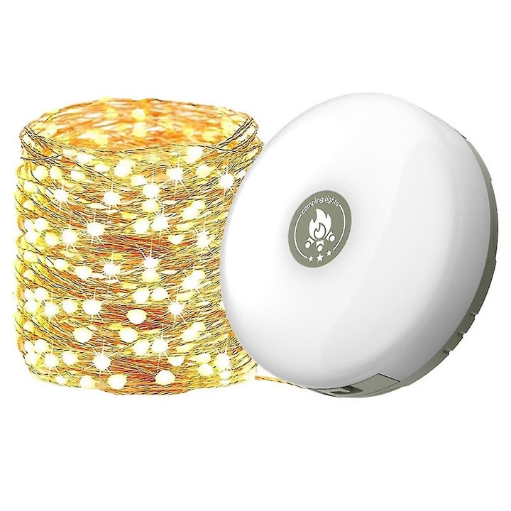 Set de lumini de camping cu LED, 8 moduri ajustabile, reincarcabile, pentru camping si drumetii