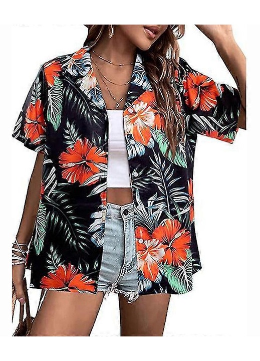 Női, tropusi viragmintas, Fekete