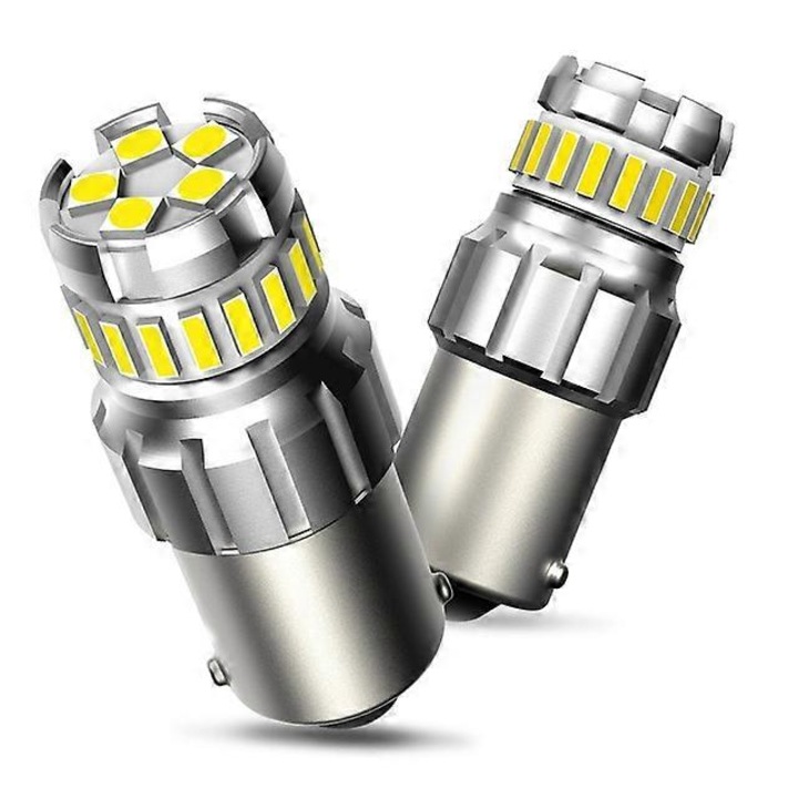 Becuri LED P21W 7506 1156 Ba15s, 2 bucati, 6500K, 1200LM, 9-18V DCC, pentru lumini de marsarier si semnalizare