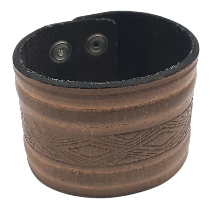 Bratara model geometric din piele maron deschis naturala 5 cm latime si 19 respectiv 21 cm lungime activa cu capse de prindere Ani