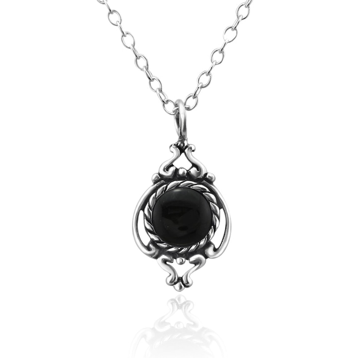 Colier Treasure, Silver Berry, Oxidat, decorat cu Onix Negru