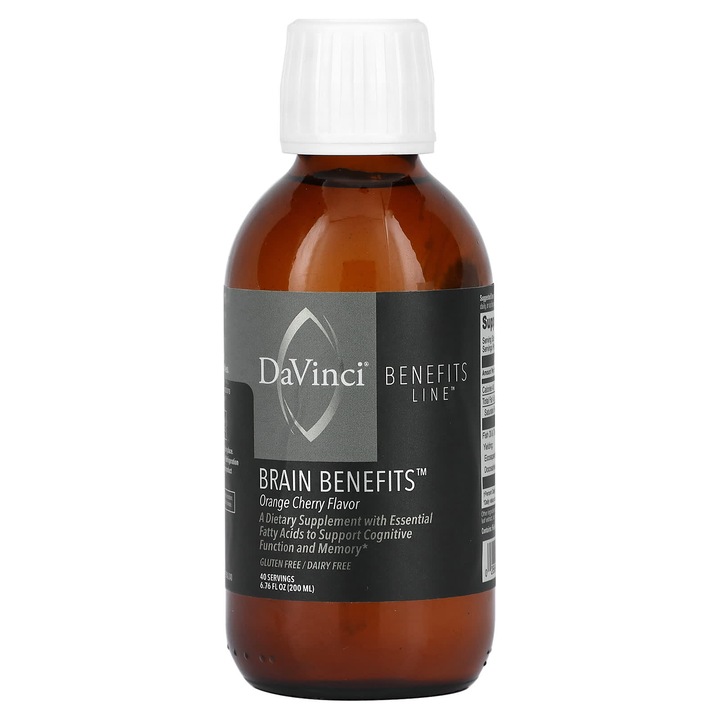 Supliment alimentar, DaVinci Laboratories, Brain Benefits, Omega-3, portocala-cireasa, 200 ml