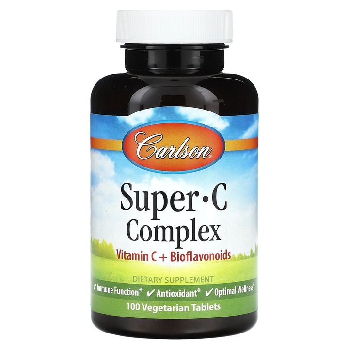 Carlson, Super C Complex, 100 tablete vegetale, vitamina C, bioflavonoide, fara gluten, fara zahar