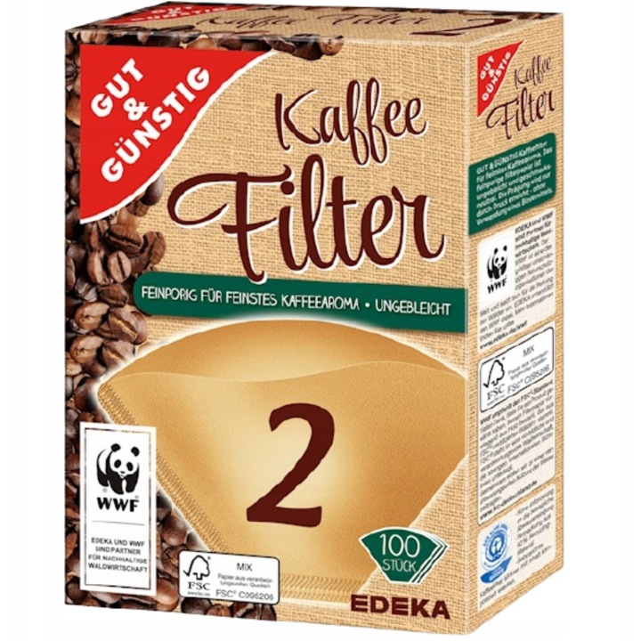 Filtre de cafea G&G, 2, 100 bucati, ecologice, nealbite, pentru espressoare si preparare manuala