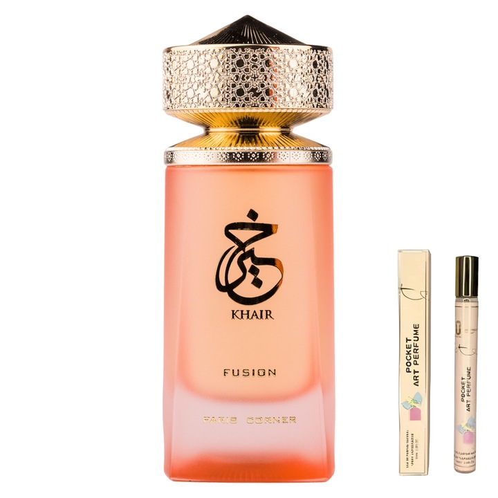 Parfum Paris Corner Khair Fusion, EDP 100ml + parfum de poseta 35ml, note florale si lemnoase