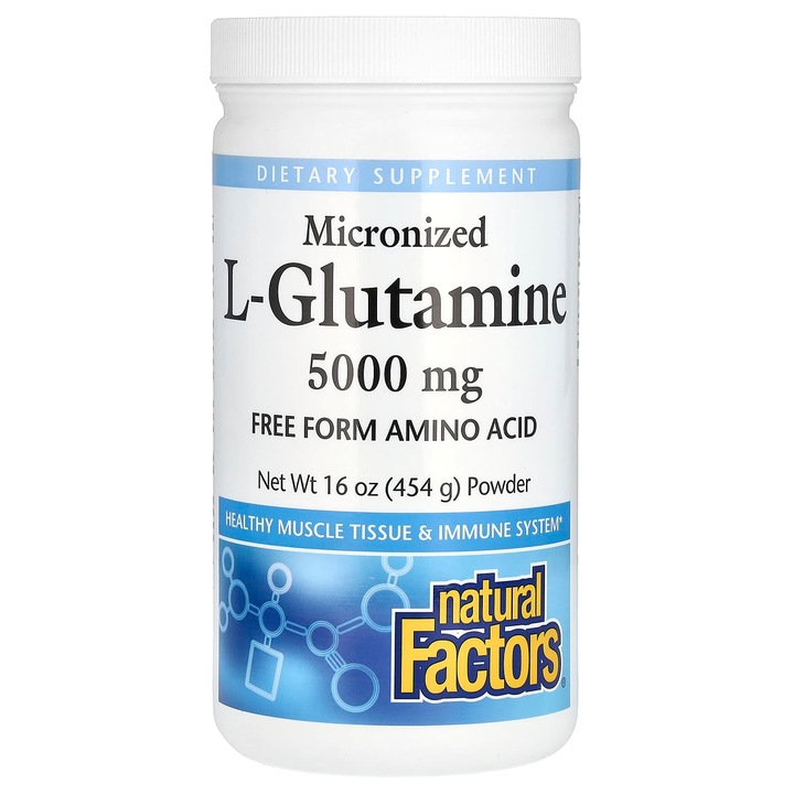 Pudră L-glutamină micronizată Natural Factors, 454 g, fără gust