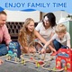Комплект електрически влакчета за деца, WALALLA, комплект от 131 части, DIY конструкция на релси, включително влакче, магазин, кръгла релса и мост, голям капацитет за съхранение, изработен от висококачествена пластмаса, син
