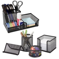 Set 5 suporti pentru articole de birou, Axroad Mall, Suport accesorii de birou mesh, 3 Compartimente, Rezistent la coroziune, Capacitate mare, Economiseste spatiu pe masa, Anti rugina, Puternic si durabil, Pentru a fi organizat acasa, scoala, Negru