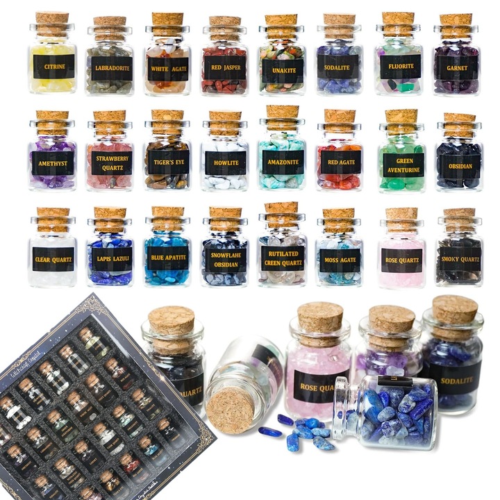 Set 24 Mini Cristale Naturale ZGGZERG, Pietre Semiprețioase, Multicolor, 20x20x3cm