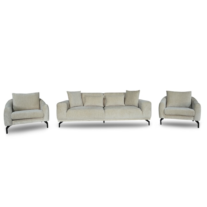 Set canapea extensibila cu doua fotolii Gazde cu 3 locuri, Bej, 225x90 cm