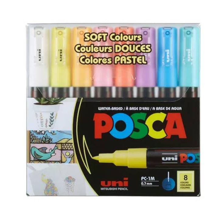 Set Markere Posca PC-1M Soft Light System, 8 pcs, Multicolor