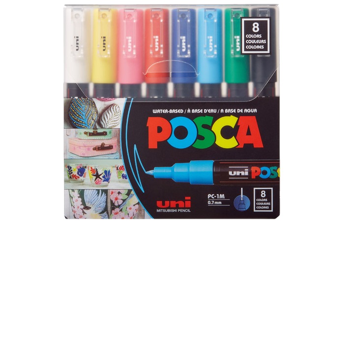 Set Markere Posca PC-1M Soft Light System, 8 pcs, Fine Tip Pen, Multicolor