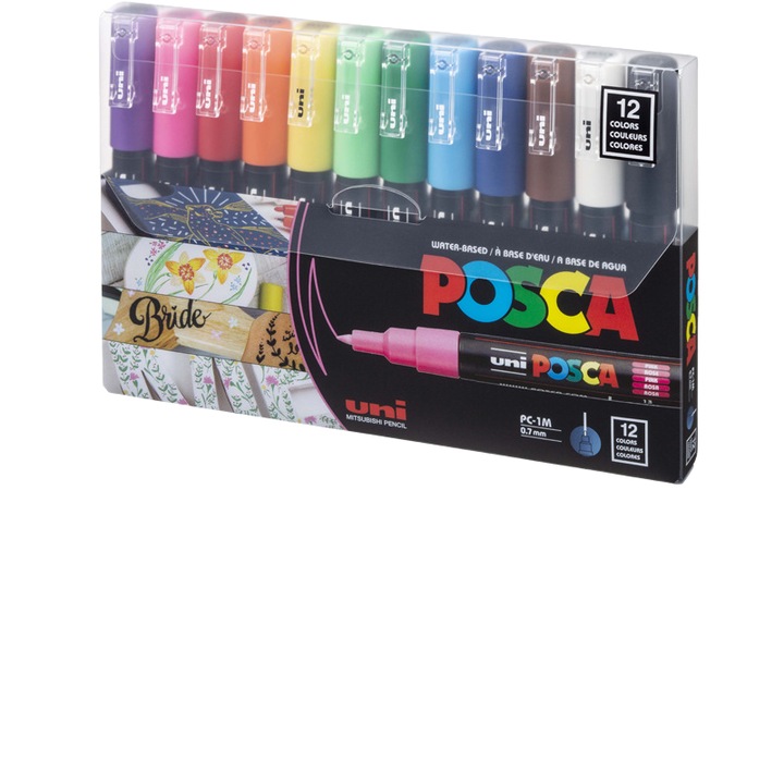 Set Markere Posca PC-1M Soft Light System, 12 pcs, Fine Tip Pen, Multicolor