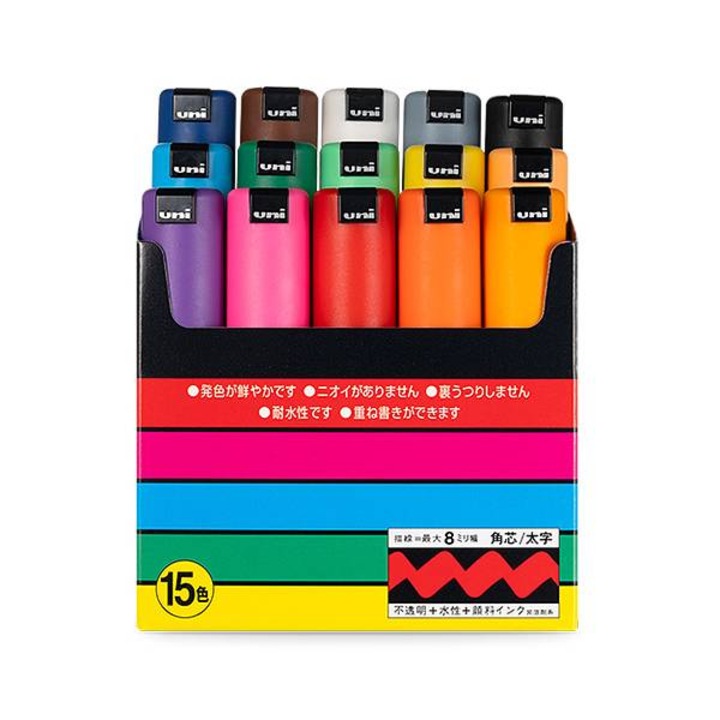Комплект маркери Posca 8k Soft Light System, 15 броя, маркер с тънък връх, Многоцветни