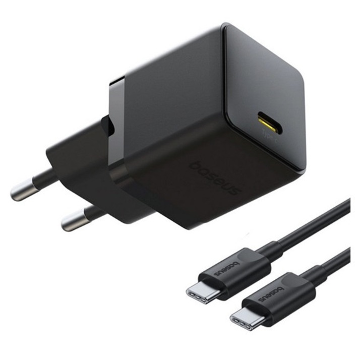 Baseus palm 1c hálózati töltő type-c aljzat, 20w, pd gyorstöltő 3.0 + type-c kábel, fekete