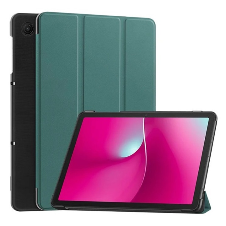 Gigapack tabletvédő álló, bőr hatású, aktív flip, oldalra nyíló, trifold, asztali tartó, sötétzöld, kompatibilis: T Tablet 2 5G