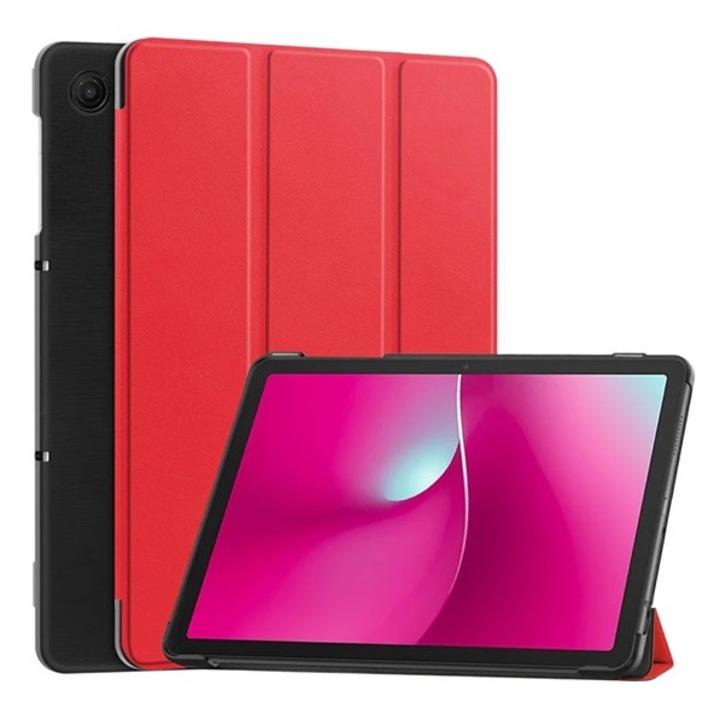 Gigapack tabletvédő álló, bőr hatású, aktív flip, oldalra nyíló, trifold, asztali tartó, piros, kompatibilis: T Tablet 2 5G
