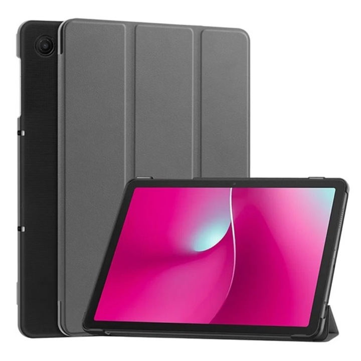 Gigapack tabletvédő álló, bőr hatású, aktív flip, oldalra nyíló, trifold, asztali tartó, sötétszürke, kompatibilis: T Tablet 2 5G