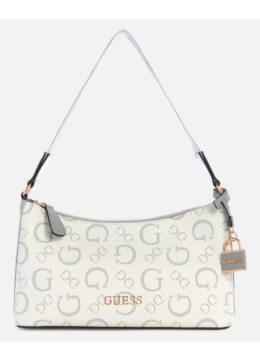 Дамска чанта, GUESS, Astra, бяла, платнен материал, 27x16x11 см