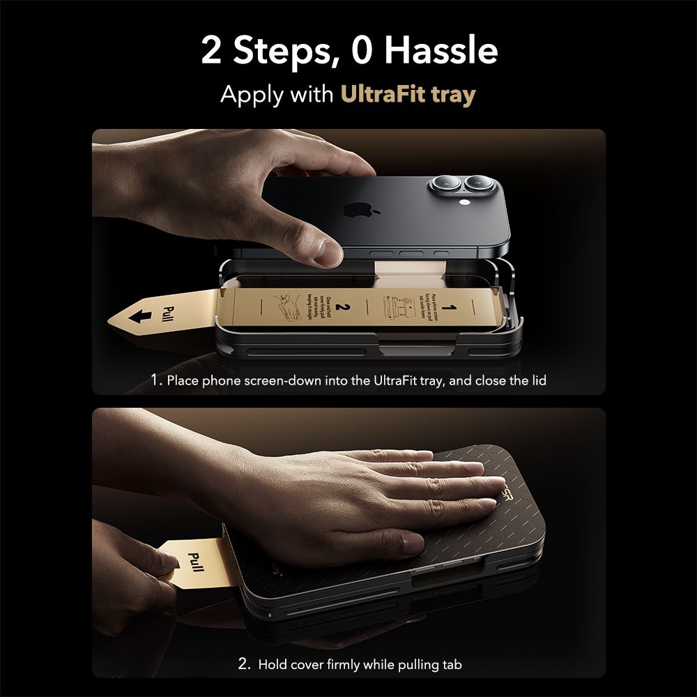 Folie sticla ESR UltraFit Tempered Glass, Kit montare inclus, compatibila cu iPhone 16 Pro / iPhone 17, Transparent