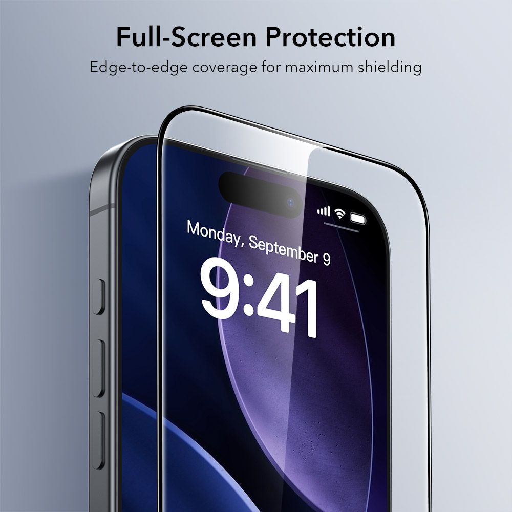 Set 2 folii sticla ESR UltraFit Tempered Glass, Kit montare inclus, compatibila cu iPhone 16 Pro / iPhone 17, Transparent