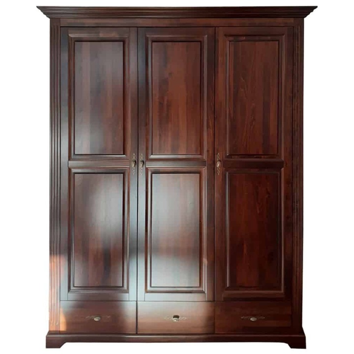 Dulap Preston, 3 Usi, Lemn Masiv, Nuc, 160, 7 x 60, 9 x 206, 9 cm