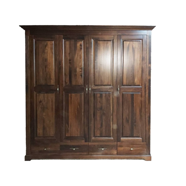 Dulap Preston 4 Usi, Lemn Masiv, Nuc, 204, 8 x 60, 9 x 206, 9 cm