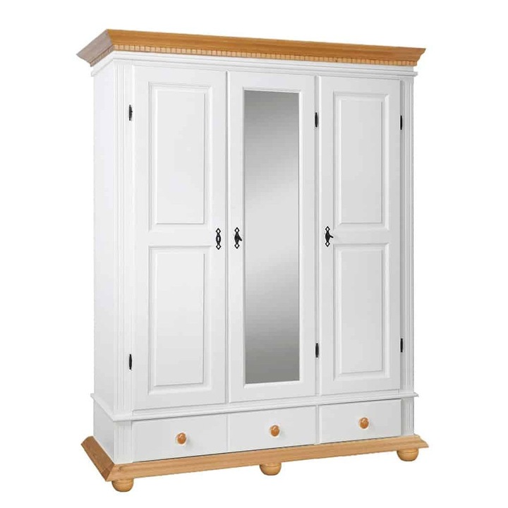 Dulap Celia, Lemn Masiv, 153x58x191, Alb/Natur