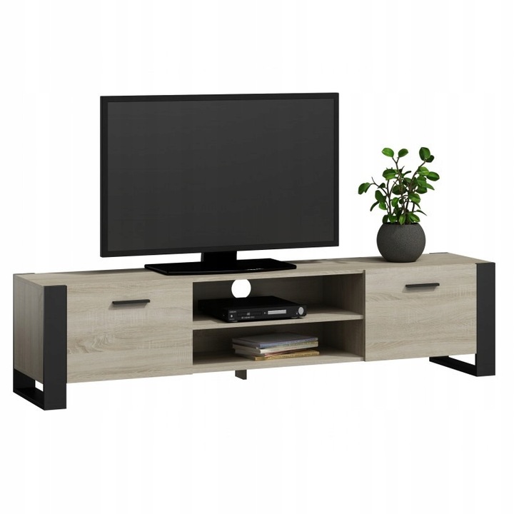 Comoda TV Per La Vita Alba 150cm, dubla deschidere, 2 rafturi, dab sonoma/negru, 50x150x43,6cm