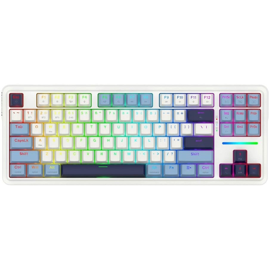 Tastatura gaming mecanica wireless/bluetooth/cu fir Redragon Antonium PRO, iluminare RGB, switch-uri liniare Redragon gri, Alb/Albastru