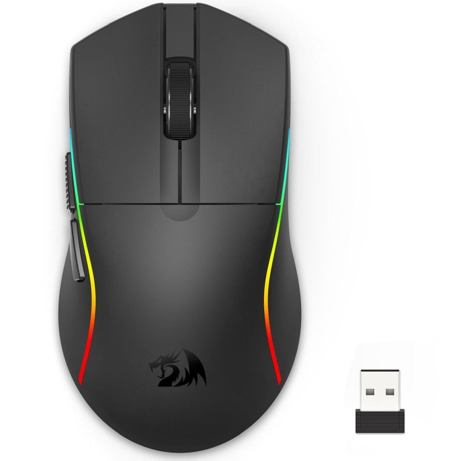 Mouse gaming wireless Redragon Deicide Lite, 10000 DPI, senzor optic, micro switch-uri Huano albastre, iluminare RGB, Negru