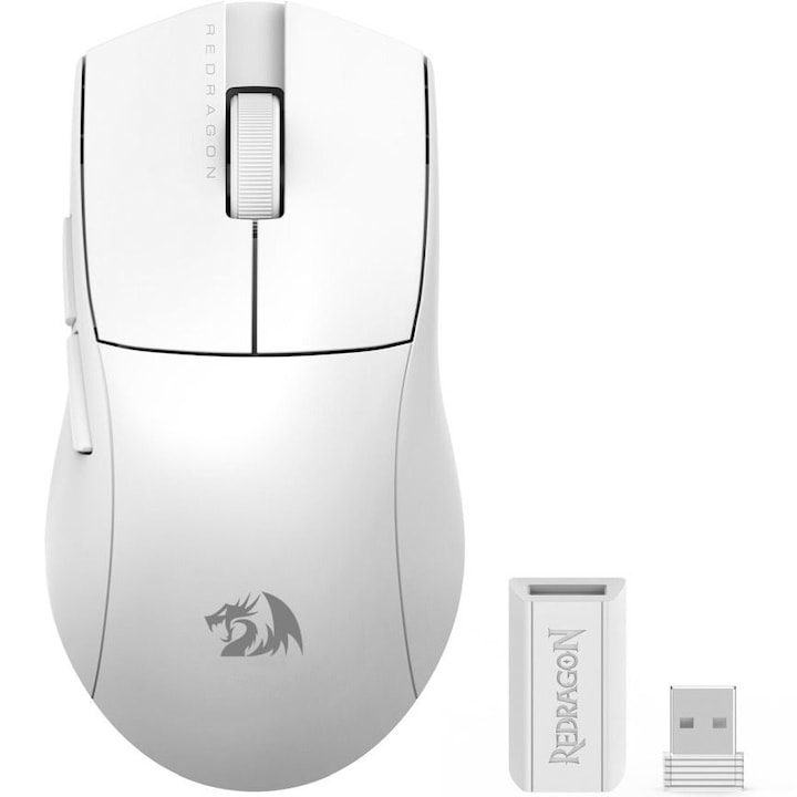 Mouse gaming wireless Redragon King Lite 1K, 8000 DPI, senzor optic Pixart 3313, micro switch-uri Huano albastre, Alb