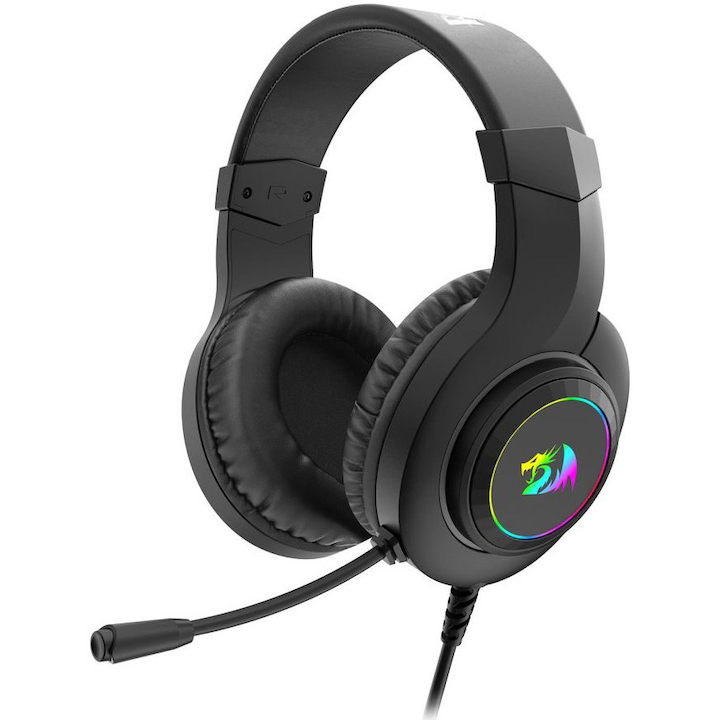 Casti gaming cu fir Redragon Hylas, difuzoare 50mm, iluminare RGB, Negru