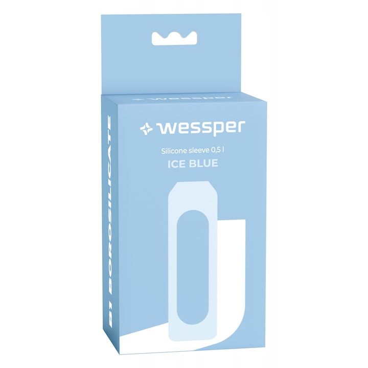Husa protectie din silicon pentru sticla Wessper B1 de 0,5 l, albastru gheata, fara BPA, antiderapanta