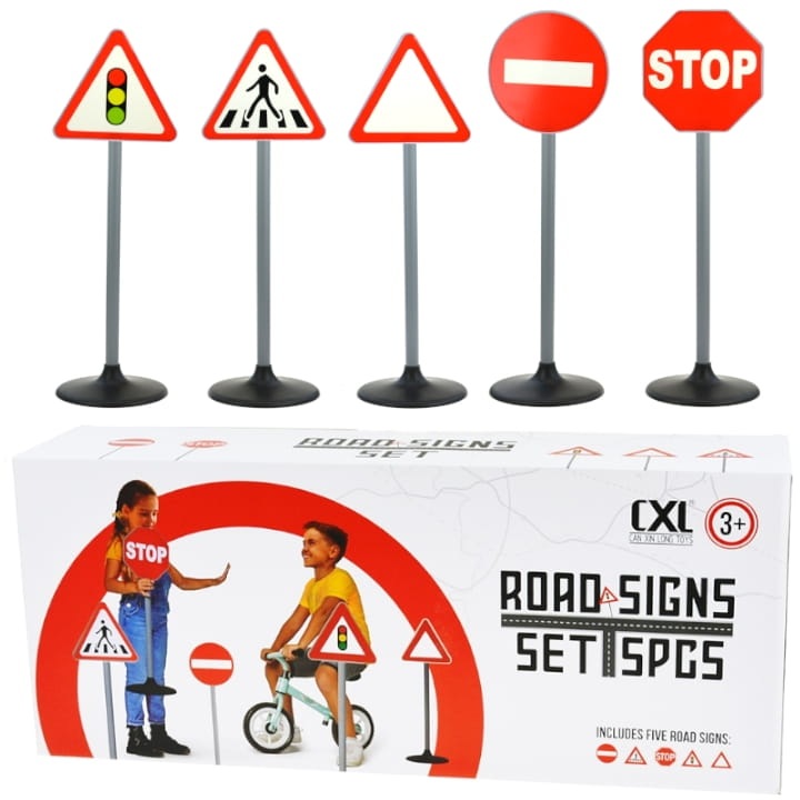 Set 5 semne de circulatie pentru copii, Pegaz, 70 cm, material durabil, utilizare interioara si exterioara